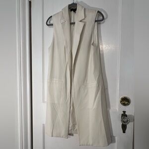 Women's White Coat Sleeveless extra long Blazer Vest size M